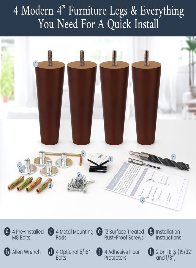 Airy Abode Premium Walnut Wood Furniture Legs (Full Install Kit) - Pick Your Size and Color - Image 2